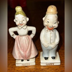 Vintage Couple Man Lady Funny Happy Mad 2 Sided Turn-a-Bout Salt Pepper Shakers